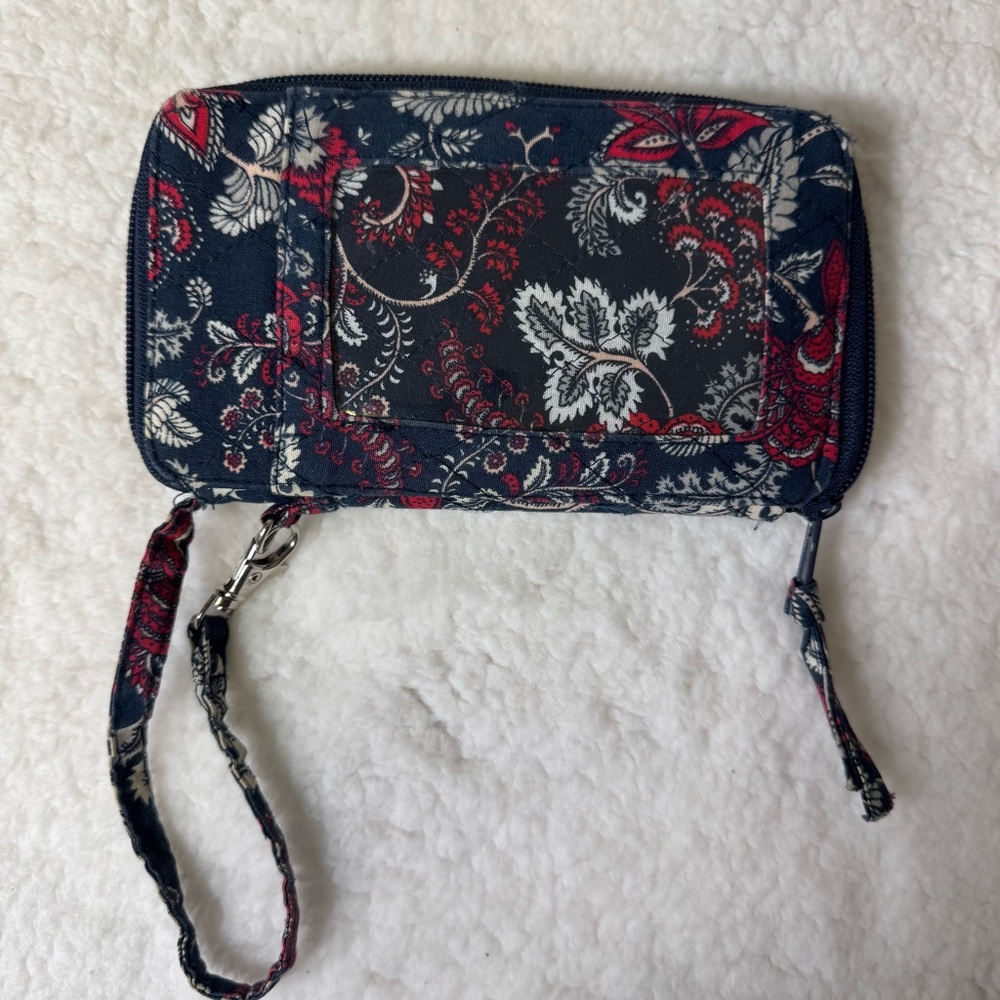 Quilted Floral Phone Wallet‎ Wristlet Organizer Navy Red
